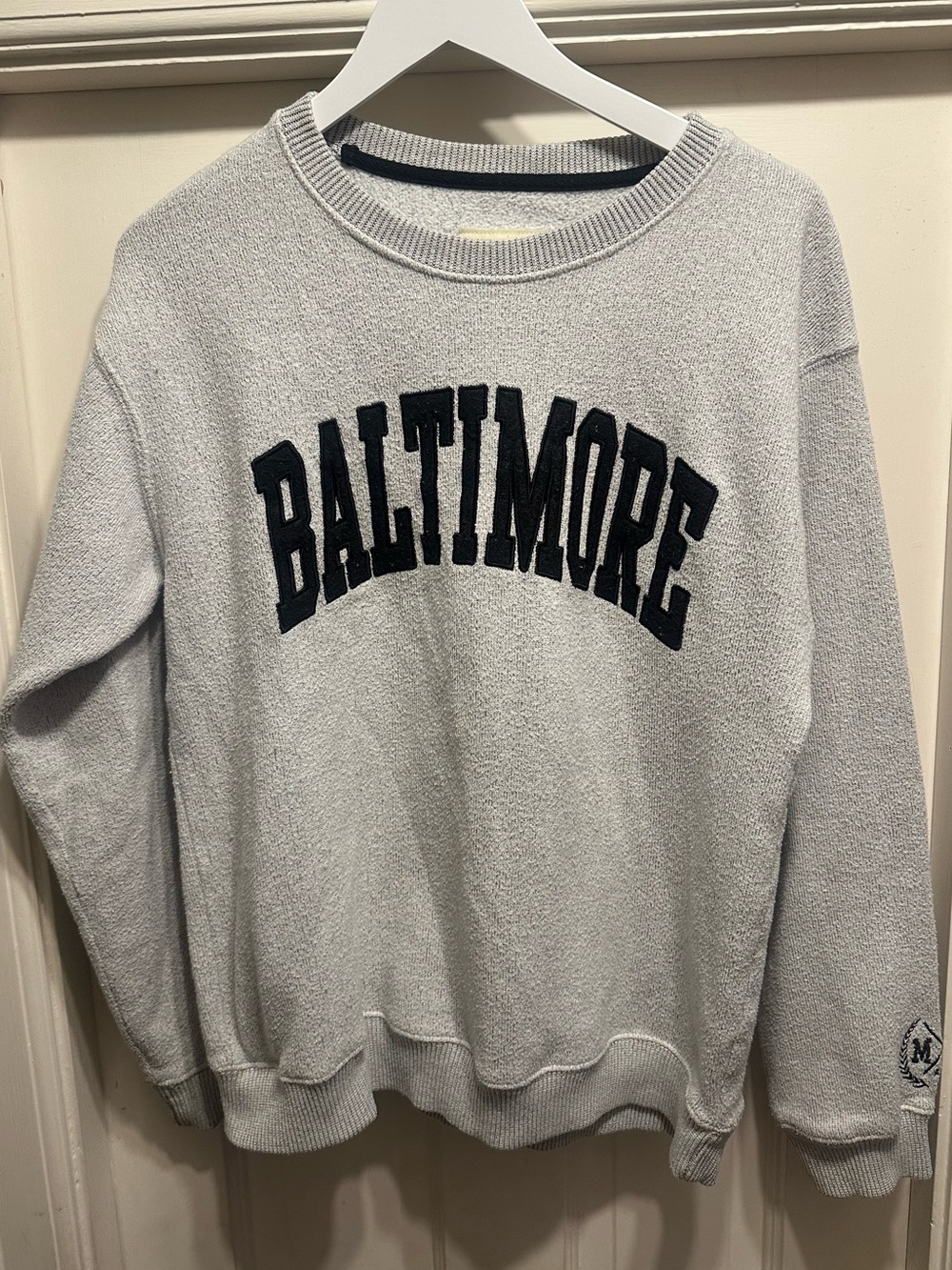 Baltimore Crewneck Sweatshirt - Light Gray with Navy Appliqué
